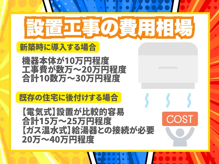 浴室乾燥機の設置工事の費用相場