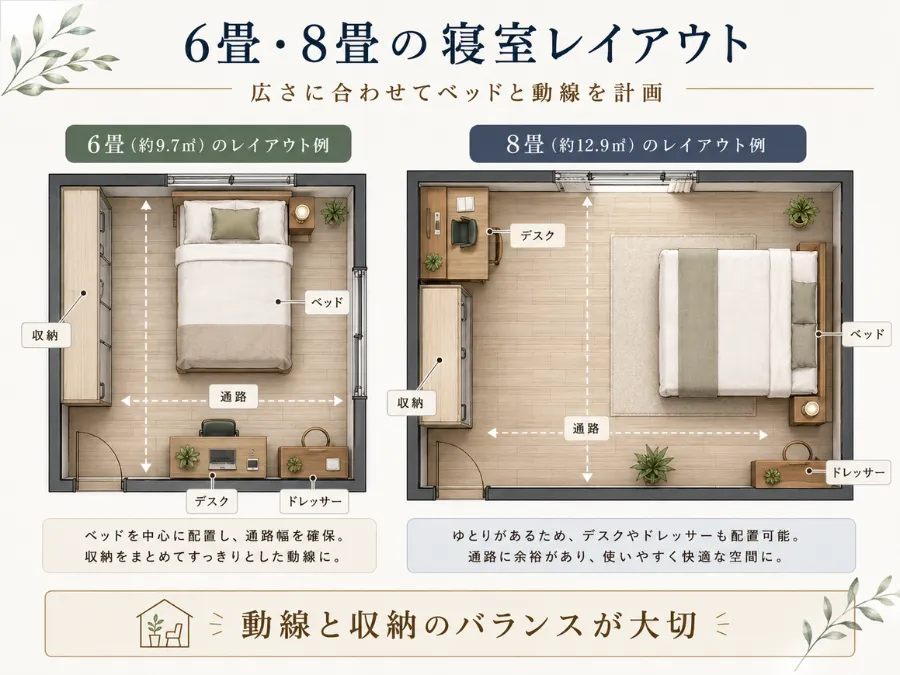 6畳と8畳の寝室レイアウト例