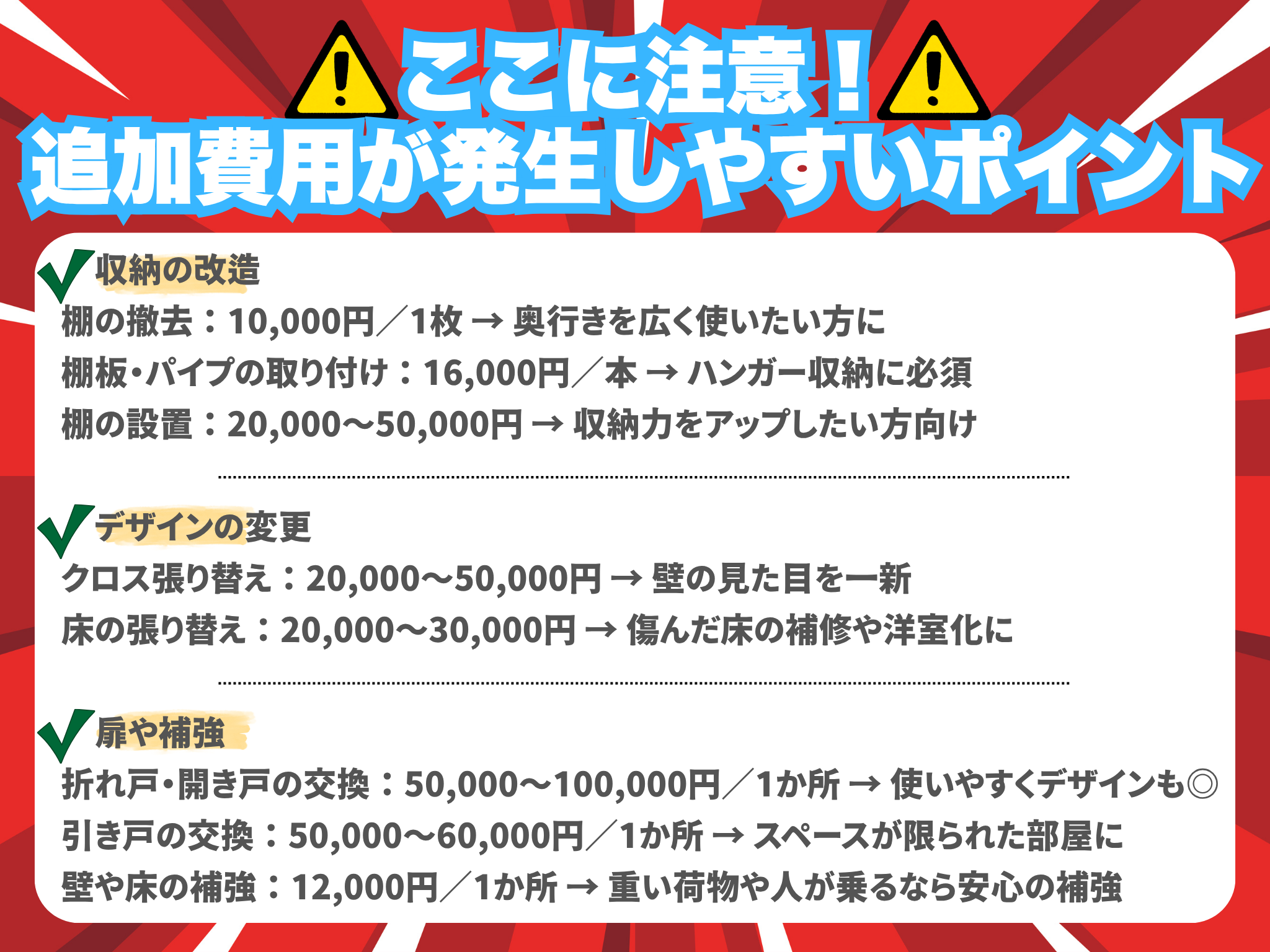 ここに注意!追加費用が発生しやすいポイント