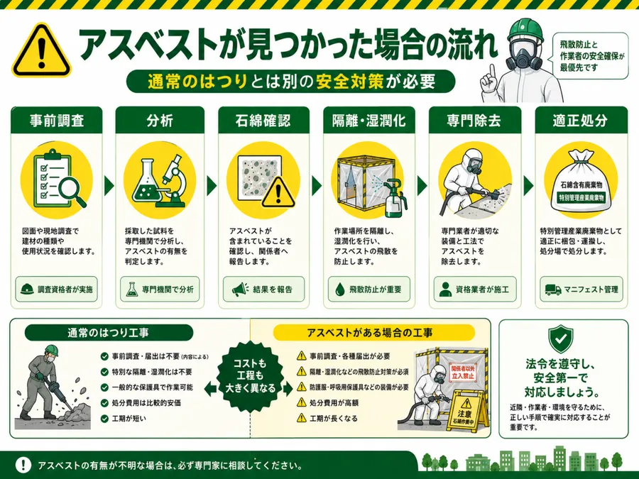アスベストが見つかった場合の流れ
