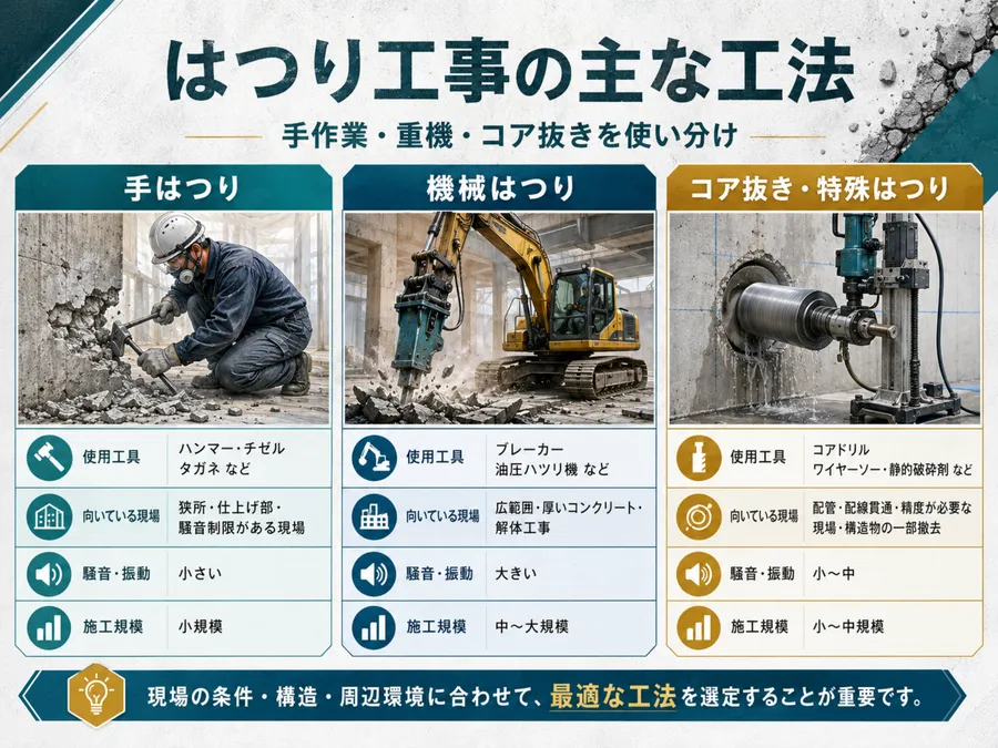 はつり工事の主な工法