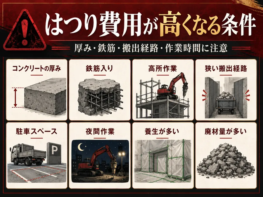 はつり工事の費用が高くなる条件