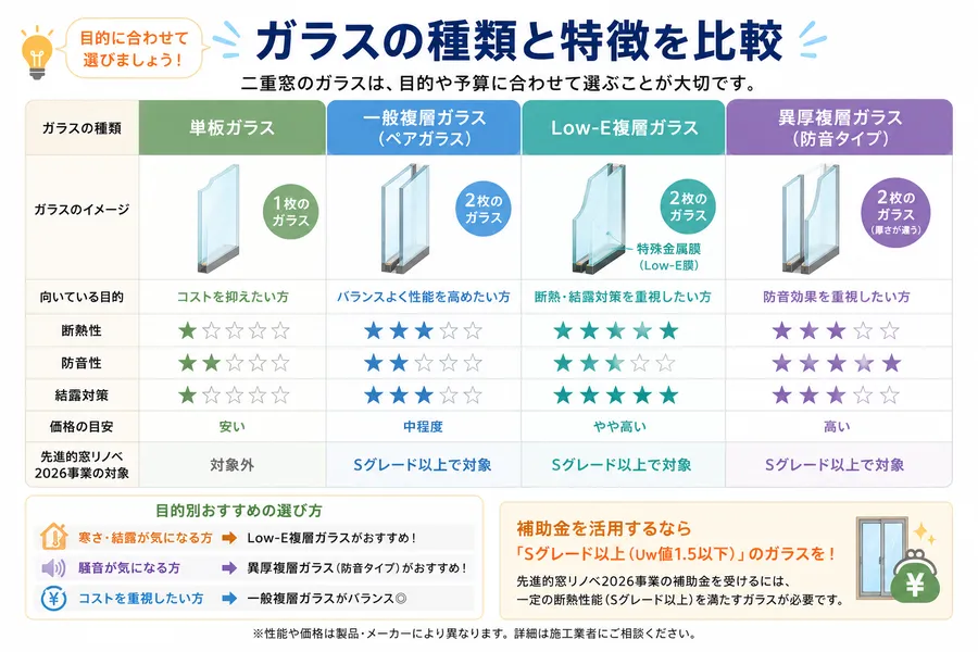 二重窓に使うガラスの種類と特徴