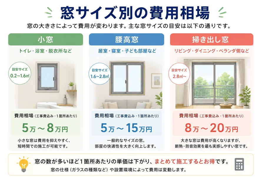 二重窓の窓サイズ別費用相場