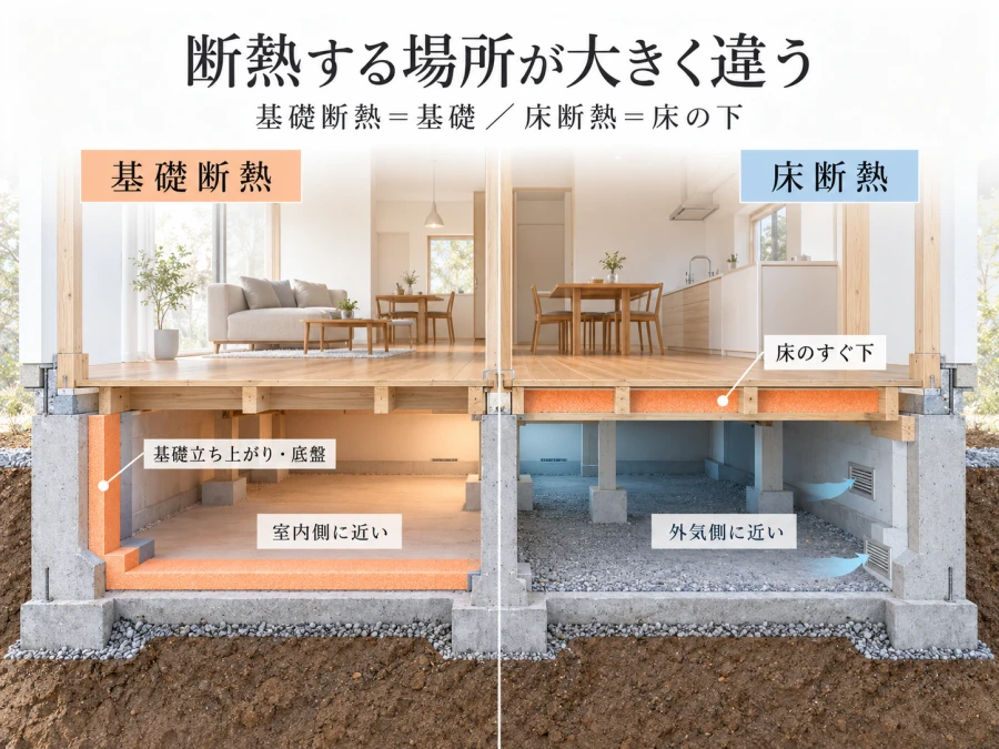 基礎断熱と床断熱で異なる断熱する位置