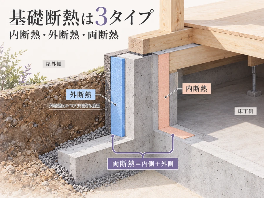 基礎内断熱・基礎外断熱・基礎両断熱の違い