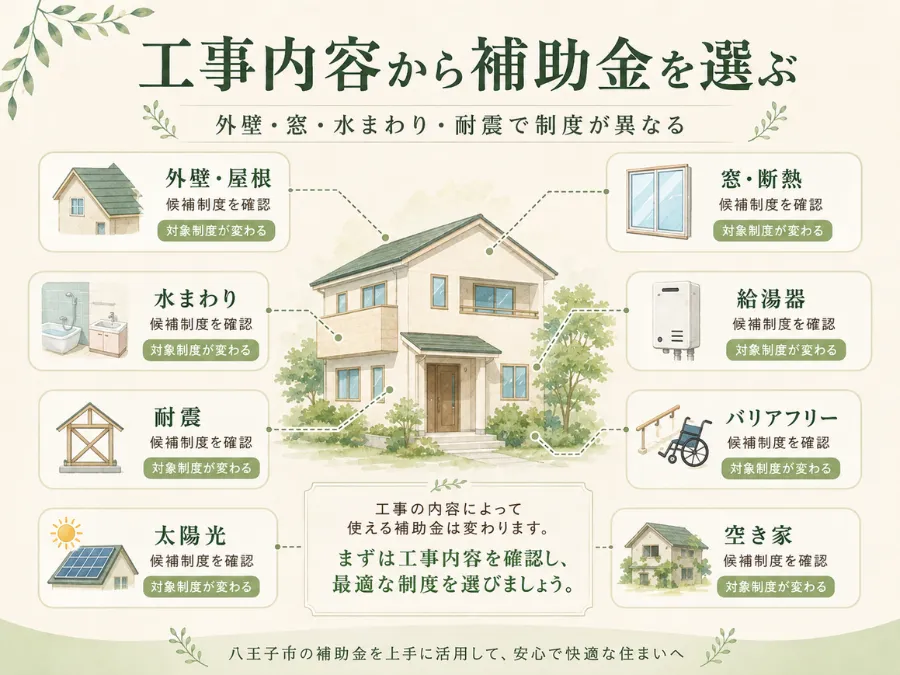 工事内容から八王子市の補助金を選ぶ