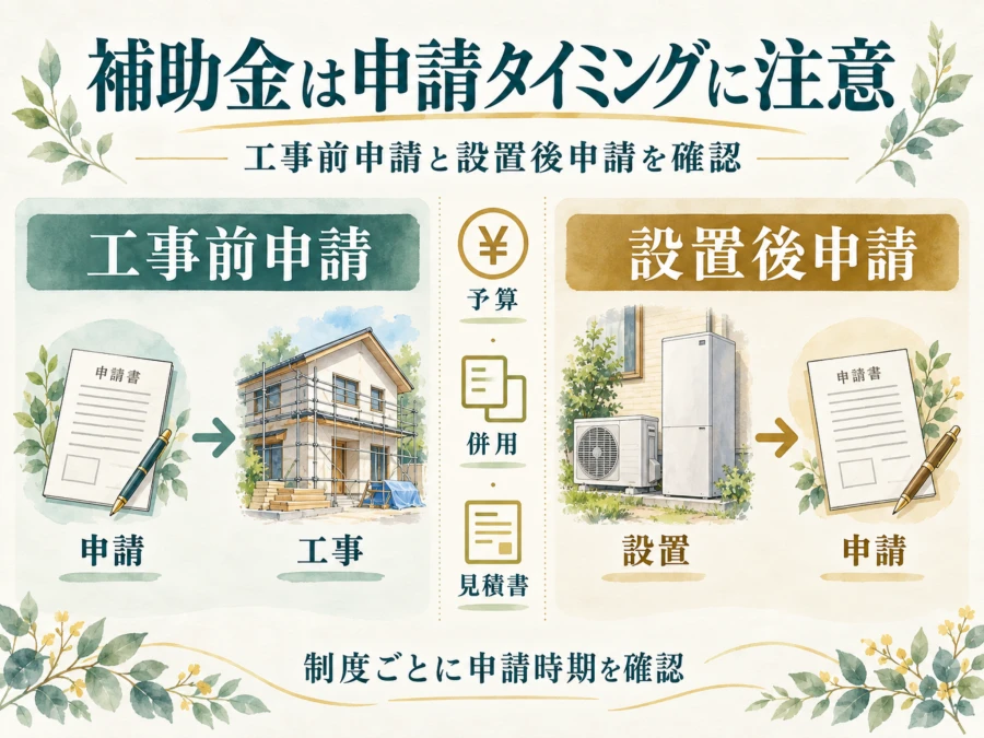 補助金の工事前申請・設置後申請と予算・併用・見積書の確認