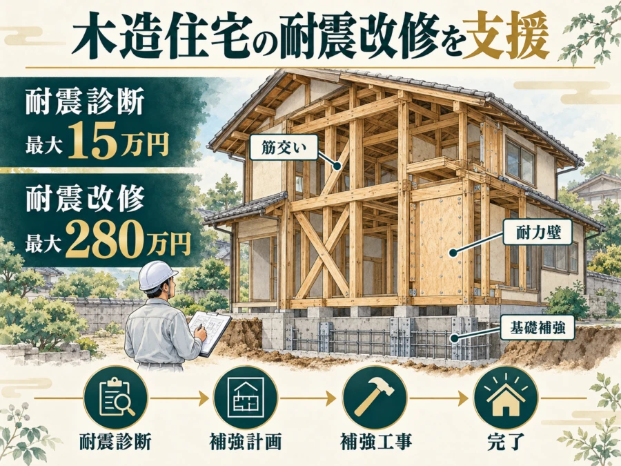 木造住宅の耐震診断は最大15万円・耐震改修は最大280万円
