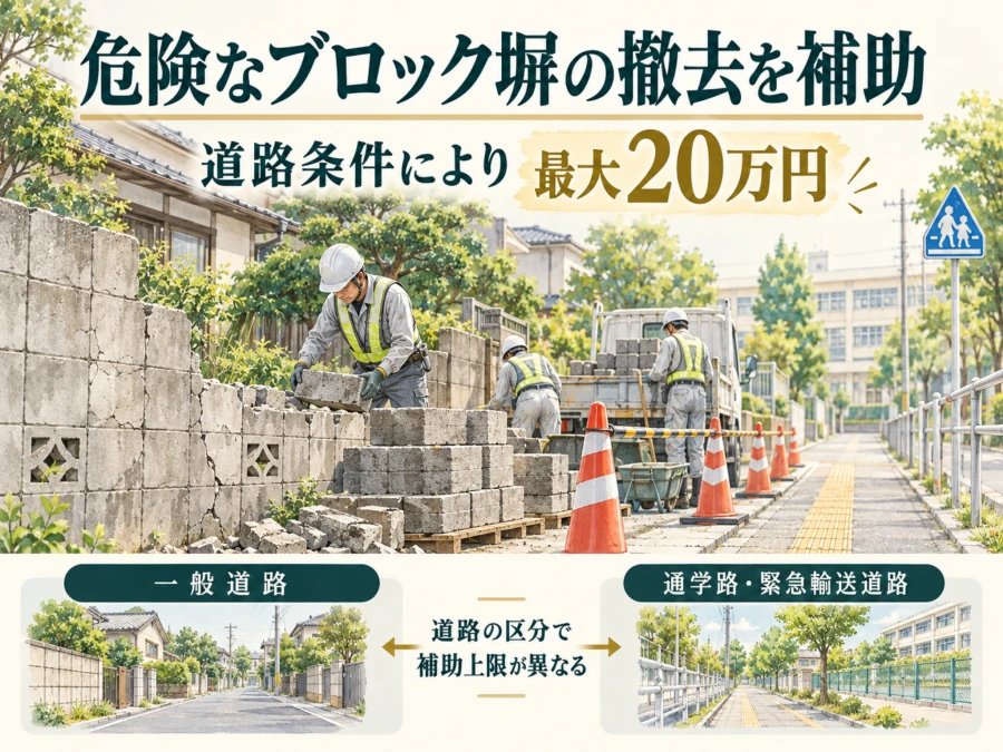 危険なブロック塀の撤去を道路条件により最大20万円補助