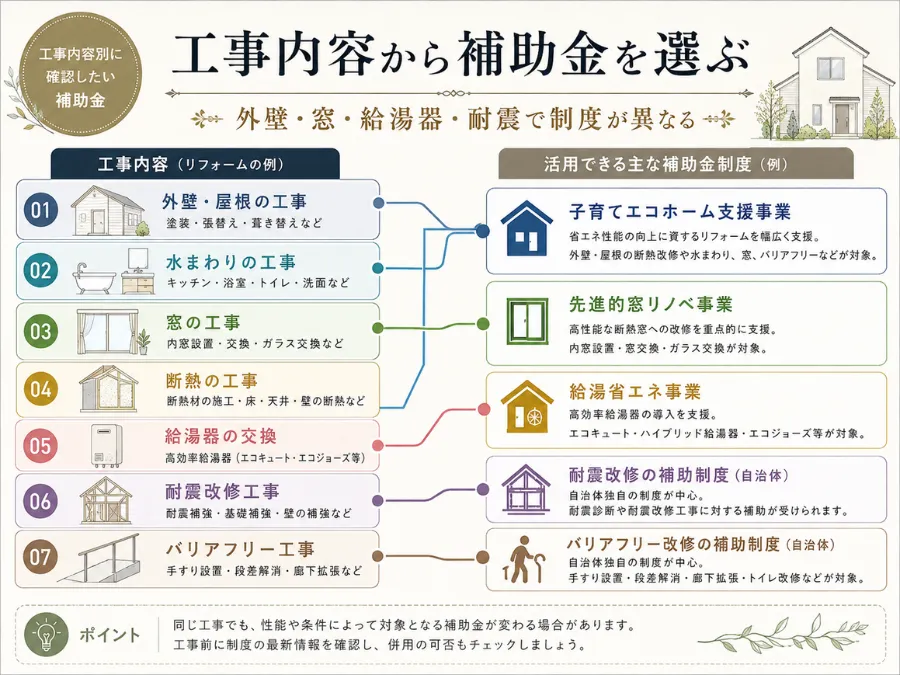 工事内容から補助金を選ぶ