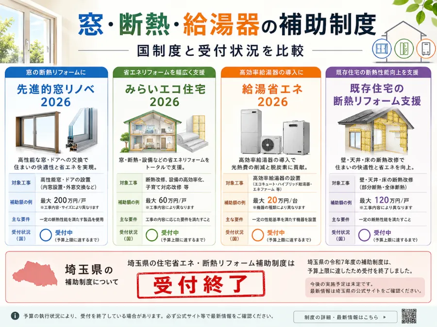 窓・断熱・給湯器の補助制度