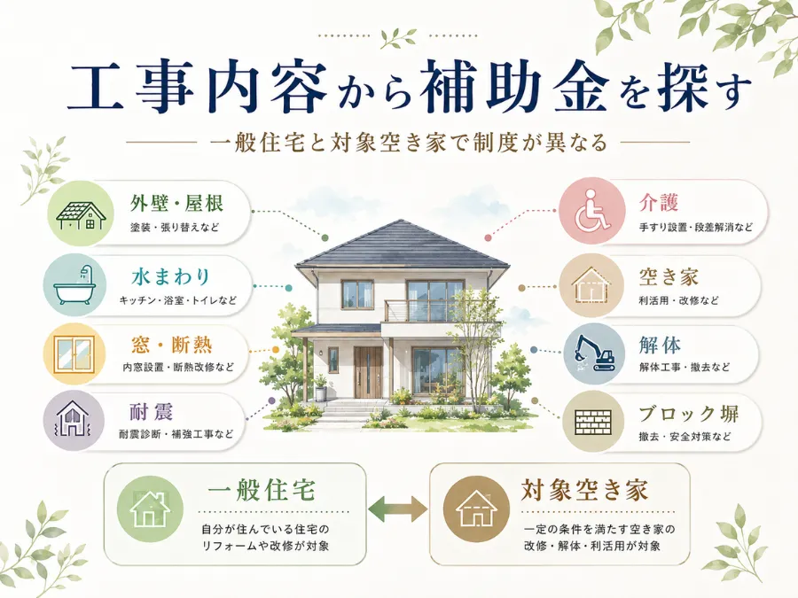 工事内容から利用できる補助金を探す