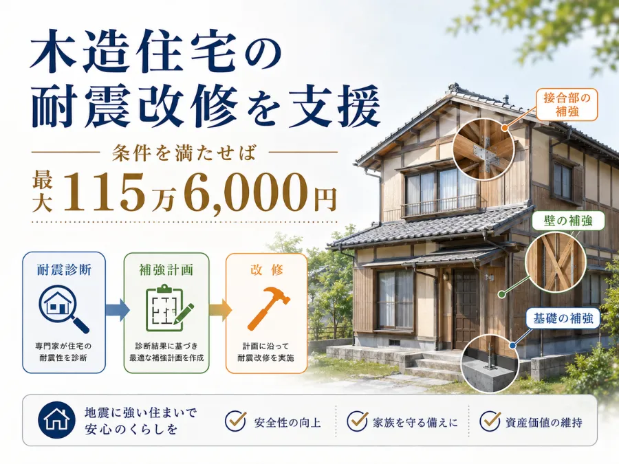 木造住宅の耐震改修は最大115万6,000円