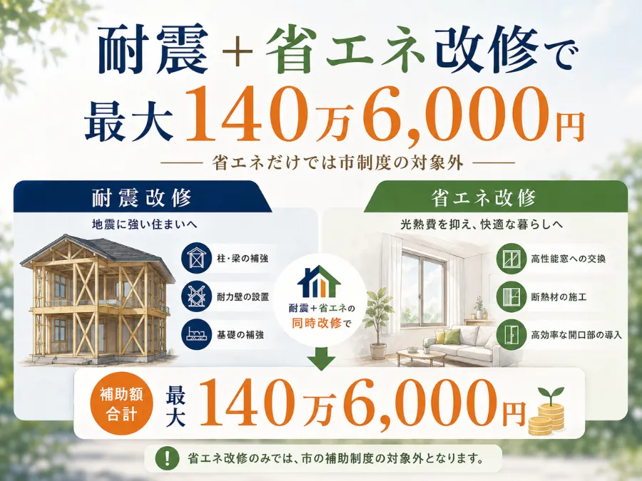 耐震改修と省エネ改修を同時に行う場合は最大140万6,000円