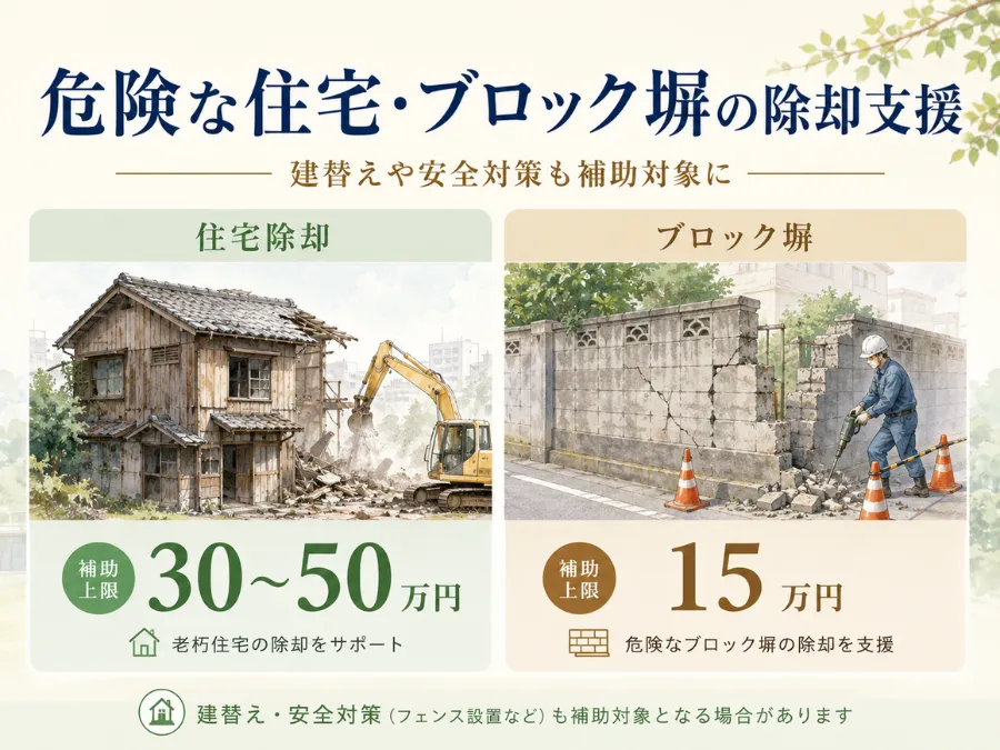 危険な住宅やブロック塀の除却支援