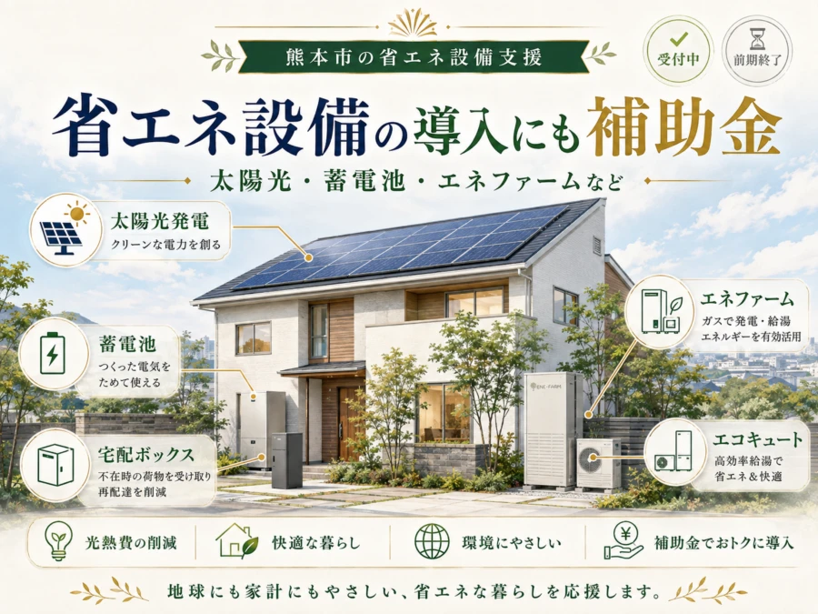 省エネ設備導入支援の補助金案内、太陽光発電や蓄電池の説明あり