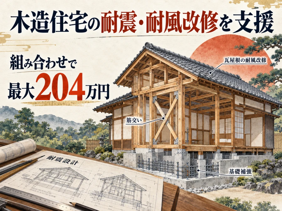 木造住宅の耐震・耐風改修を組み合わせて最大204万円補助