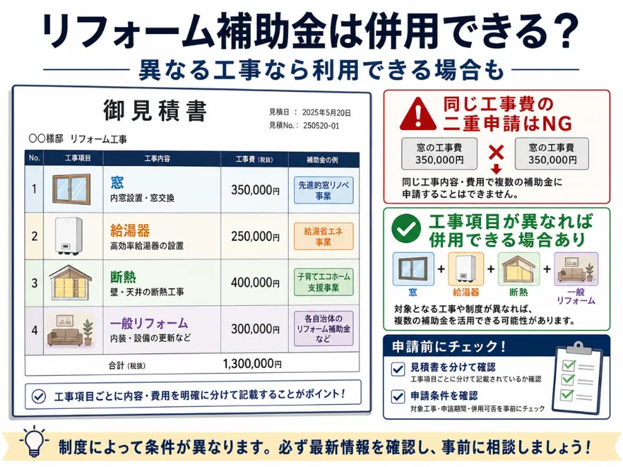 リフォーム補助金は併用できるか