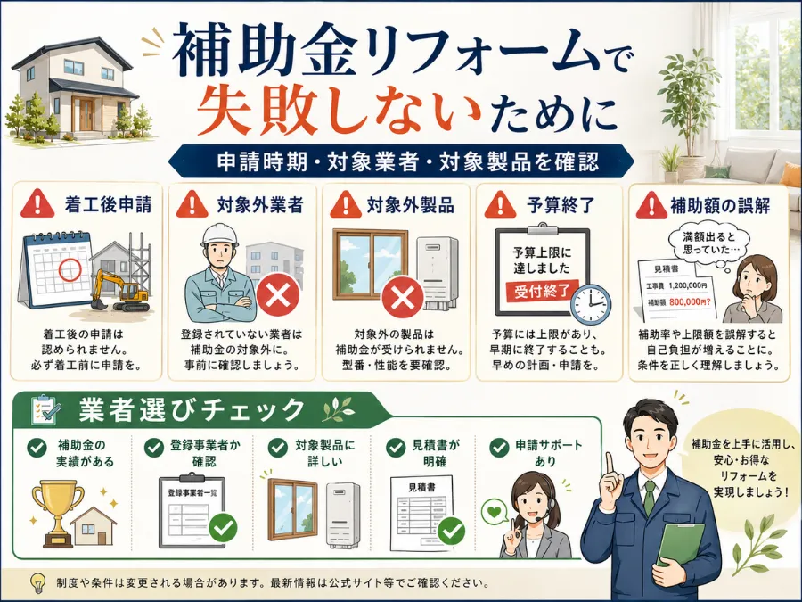 補助金リフォームで失敗しないための注意点
