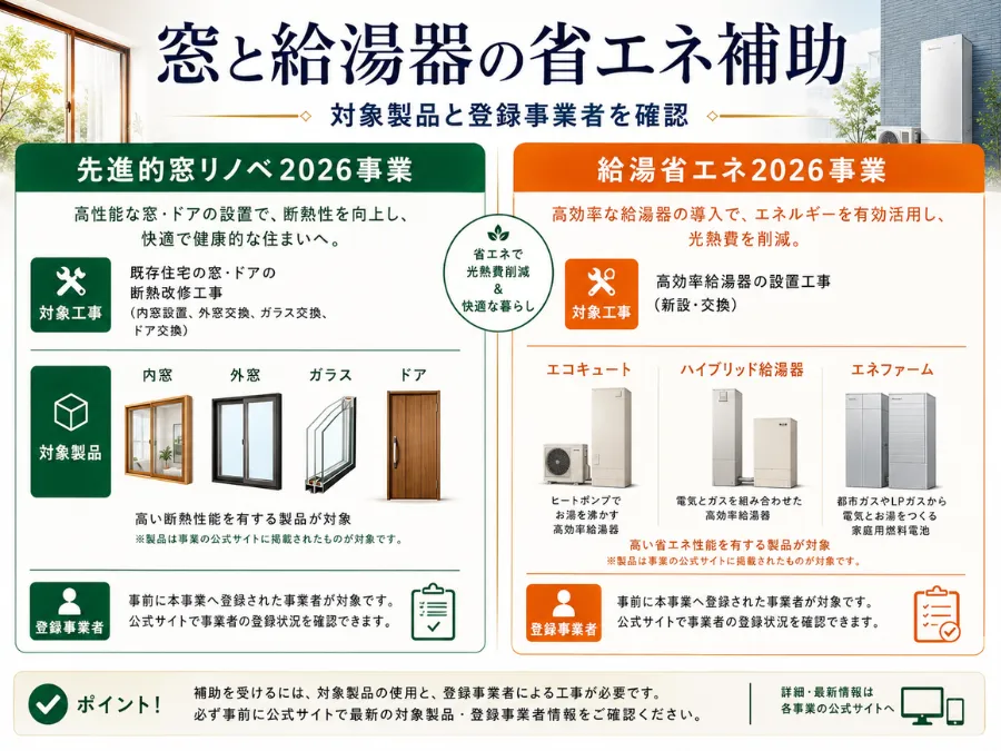 窓と給湯器の省エネ補助