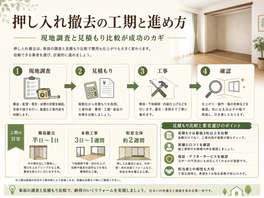 押し入れ撤去の工期と工事の進め方