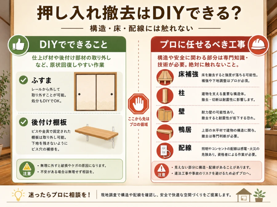 押し入れ撤去でDIYできることと業者に任せる工事