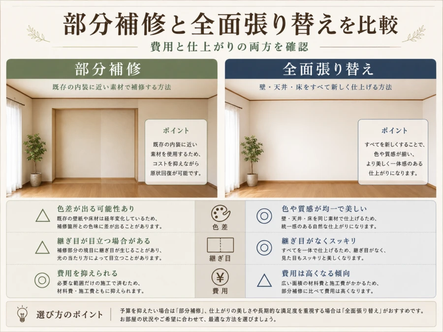 部分補修と全面張り替えの比較