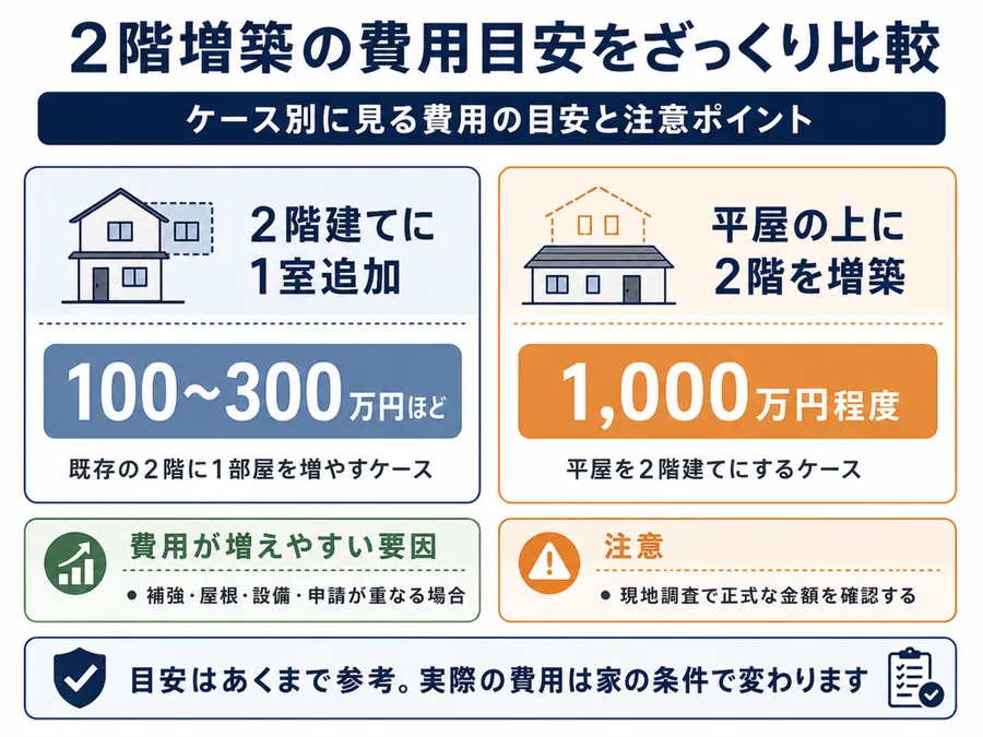 2階増築の費用に幅が出る理由