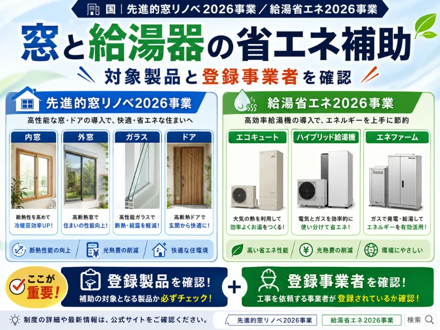 先進的窓リノベ2026事業と給湯省エネ2026事業