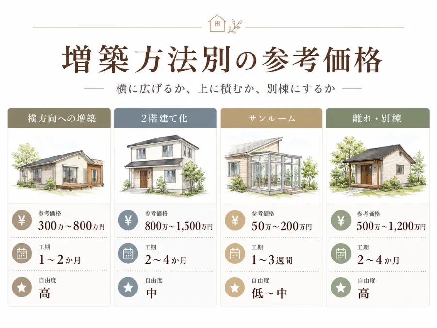 増築方法別の参考価格