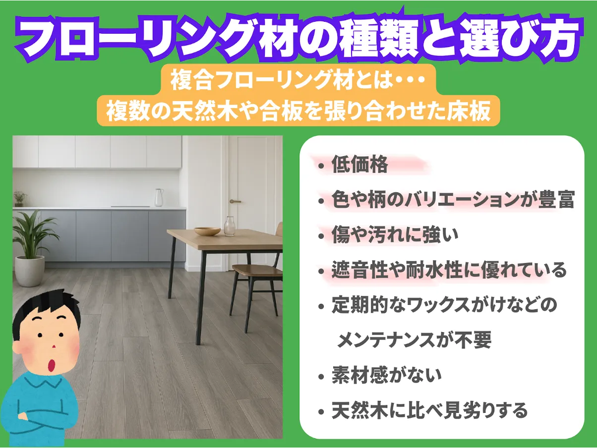 複合フローリング材とは複数の天然木や合板を張り合わせた床板