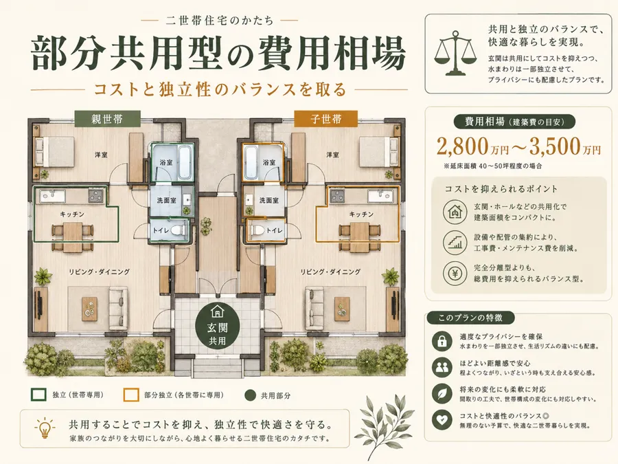 部分共用型二世帯住宅リフォームの費用相場と間取り