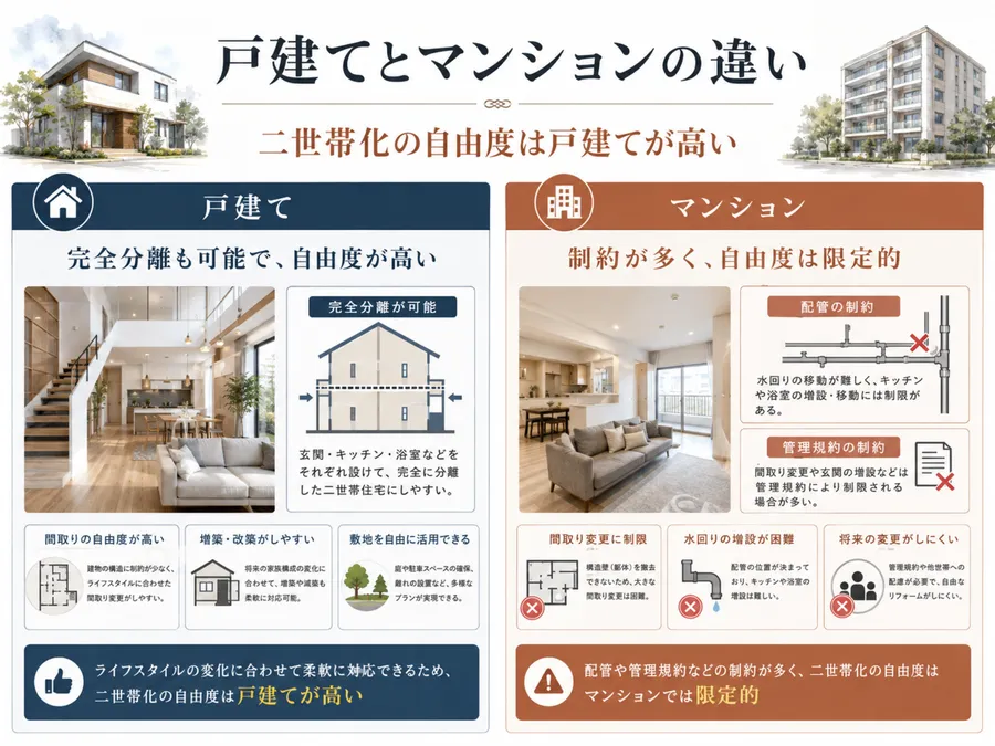 二世帯住宅リフォームにおける戸建てとマンションの違い