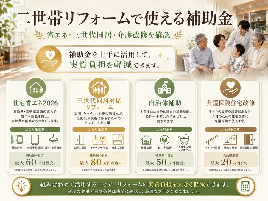 二世帯住宅リフォームで使える2026年の補助金